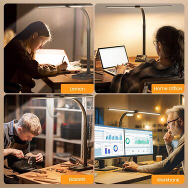 APMIEK LED Настільна лампа для офісу та дому, 24W, 76 см, з регульованим кутом нахилу, 3200K-6500K, захист для очей, чорна з підставкою