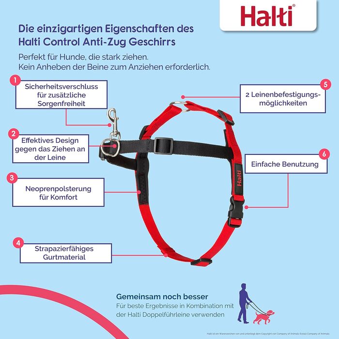 Шлейка HALTI Front Control для собак середнього розміру - запобігає ривкам на повідку, м'який контроль, зручне регулювання