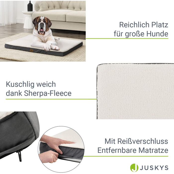 Ортопедичне ліжко для собак Juskys Milow, 76x51 см - м'яке та стабільне, знімний та пральний чохол - подушка для собак, килимок для маленьких собак - сірий (81 x 112 x 8 см, бежевий)