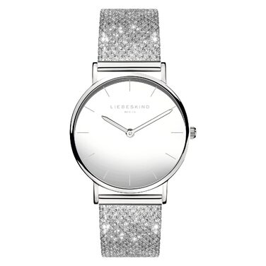 Жіночий наручний годинник Liebeskind LT-0219-MQ у кольорах рожеве золото та срібло з блискучим плетінням (Glitter Mesh)