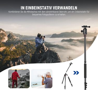 Штатив NEEWER 77' з алюмінію, монопод для DSLR та телефону, 360° кулькова головка, 2-осьова центральна колона, Arca QR пластина, сумка, портативний, вантажопідйомність 15,4 кг, TP77