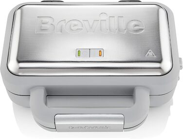 Breville DuraCeramic Waffle Maker, Easy-to-clean waffle maker with non-stick coating and deep, removable plates, White and Stainless Steel [VST072X]