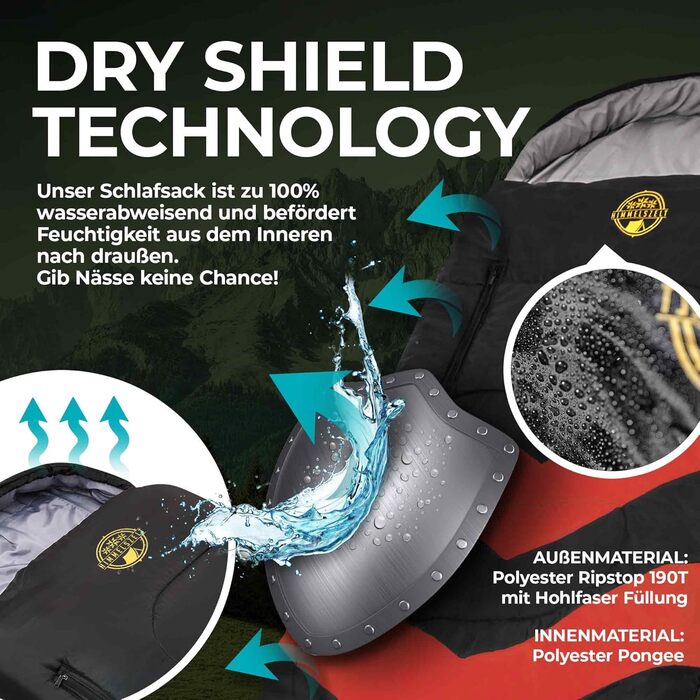 Спальний мішок HIMMELSZELT 4 сезони Outdoor -5°C до +10°C, 220x85 см, DRYSHIELD, для туризму, кемпінгу, риболовлі, чорно-зелений (чорно-червоний)