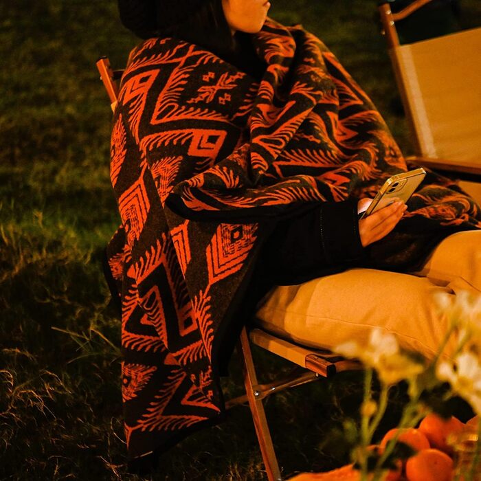 Вовняний плед ACUSHLA з мериносової вовни, тепла ковдра для дивана та кемпінгу, Boho Orange, 160x220 см