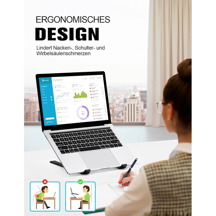 Підставка для ноутбука Babacom, алюмінієва, 5-рівнів, регульована висота, вентильована, сумісна з MacBook Pro Air та іншими ноутбуками 10-15.6” та планшетами (чорна)