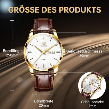 Чоловічий годинник OLEVS з нержавіючої сталі, кварцовий аналоговий годинник, класичний діловий годинник, водостійкий годинник з підсвічуванням, дата, ремінець з натуральної шкіри (білий циферблат/коричневий ремінець)