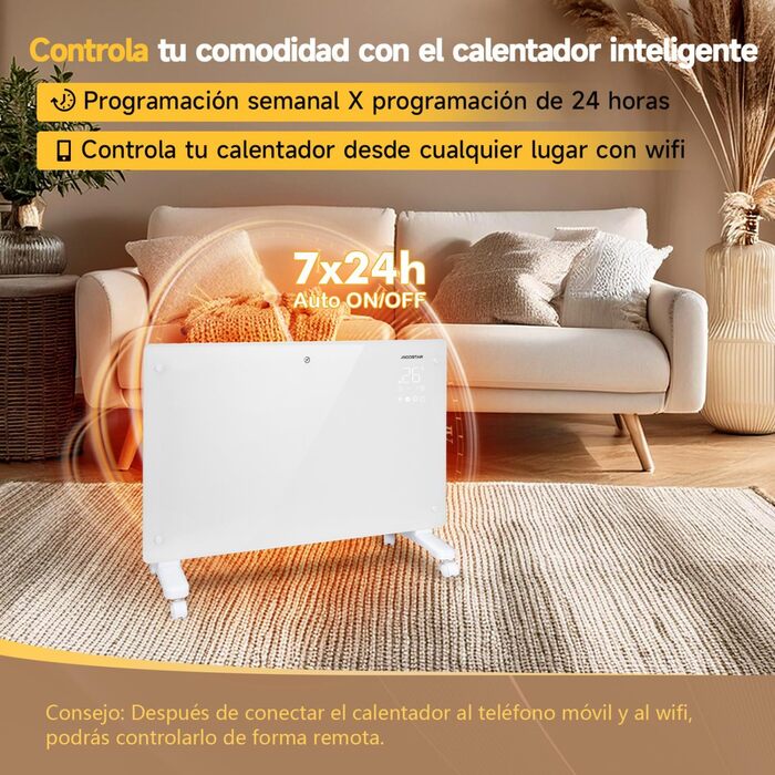 Електричний конвектор Aigostar з термостатом та Wi-Fi, 2000W, чорний (білий, 2 шт.) - для кімнат до 30 м²