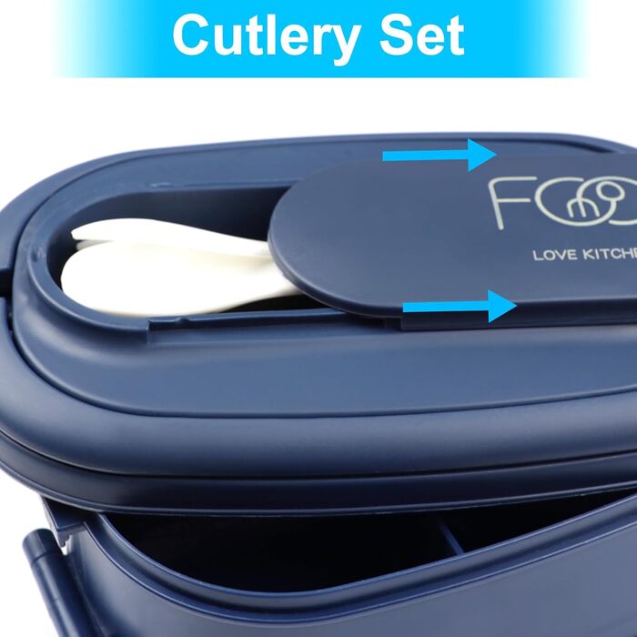 Ланчбокс Brotdose 2-ярусний, 1550 мл, з ложкою та виделкою, BPA Free, для дорослих, блакитний