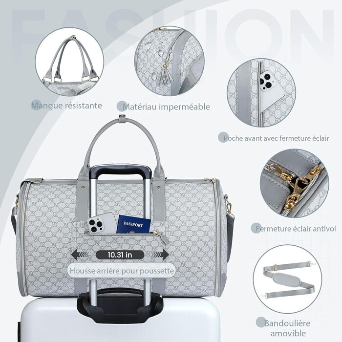 Сумка-трансформер для подорожей 50 л, 2-в-1 з водонепроникним відділенням для взуття та системою проти зминання – ідеальна для ділових поїздок та відпочинку (Сірий)