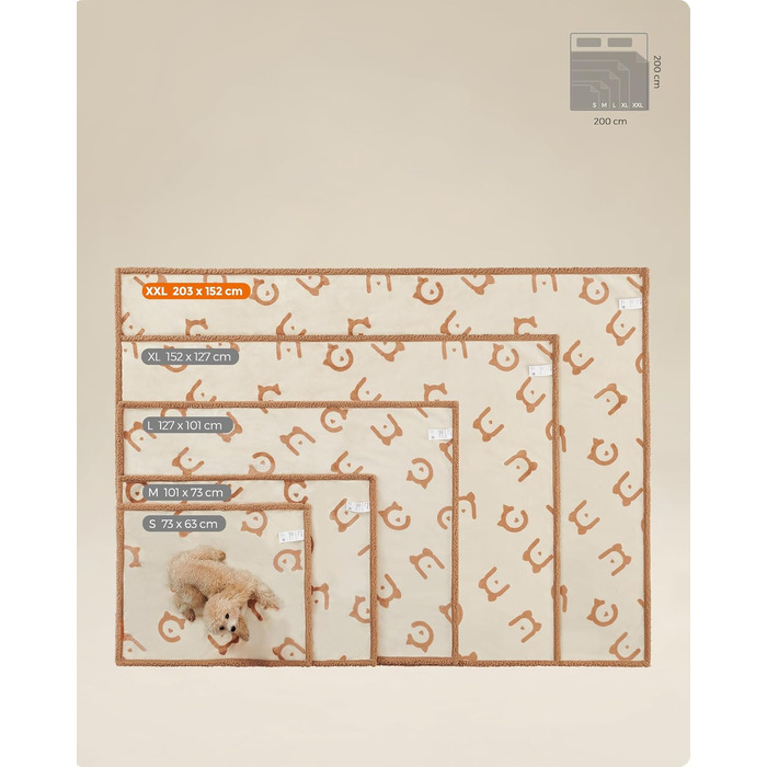 Водонепроникний коврик для собак Feandrea, Sherpa Fleece, 152x127 см, XL, для собак та котів, машинне прання, захист дивану, бежевий, XXL (203 x 152 см)