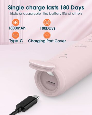 Електрична зубна щітка для дорослих з 6 насадками, акумуляторна звукова щітка, рожева (1 шт.) - тривала робота до 180 днів