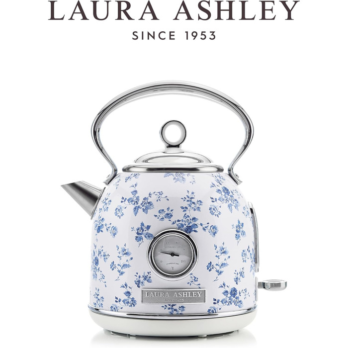 Laura Ashley Elveden Wireless Electric Kettle - 1.7L Stainless Steel, 2.2kW Fast Boil, Temperature Display & Overheat Protection