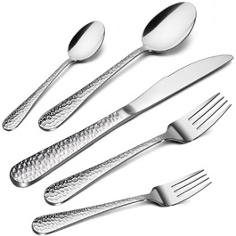 Набір столових приборів Joyfair на 6 осіб (30 предметів), нержавіюча сталь, молоткова обробка, ніж, виделка, ложка, елегантний столовий прибор для дому/вечірки/ресторану, високоглянцевий, придатний для миття в посудомийній машині