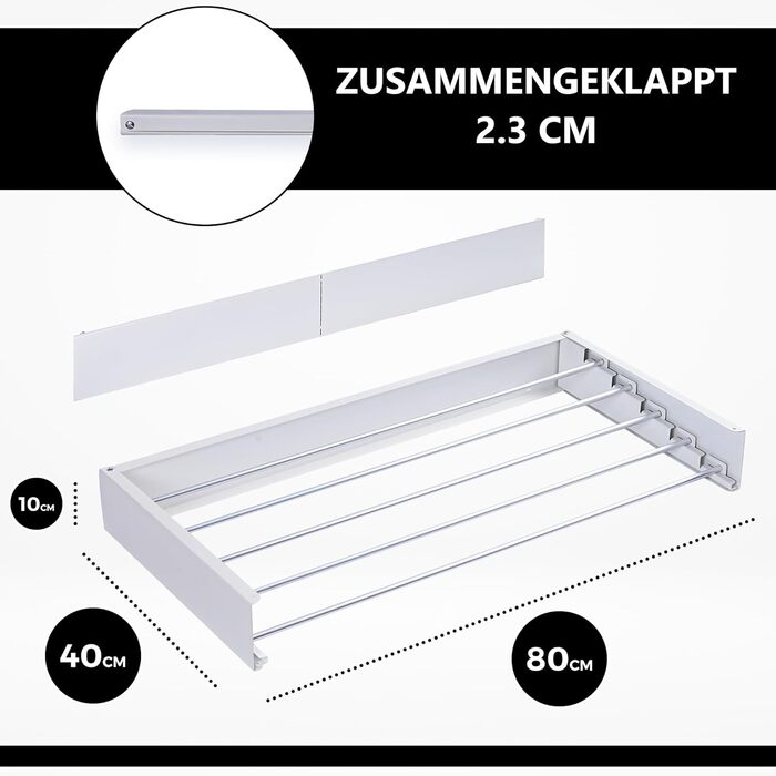 Настінна сушарка для білизни Vonia – компактна та складна – міцна сушарка для ванної, балкону та квартири (біла, 80 x 40 см)