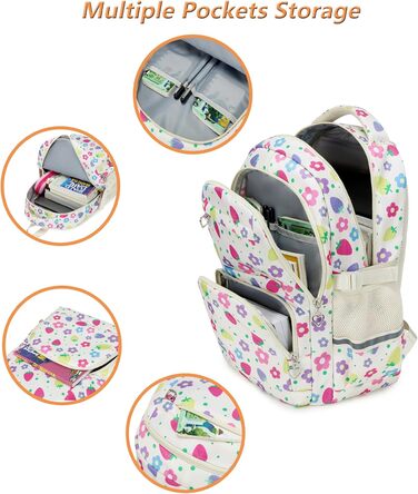 Шкільний рюкзак для дівчаток-підлітків у вінтажному стилі. Набір: рюкзак, ланч-бокс, пенал. Квітковий дизайн, відділення для ноутбука. Ідеально для школи, подорожей. Колір: Полуниця, Слонкост.