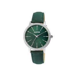 Жіночий наручний годинник Raptor elegant з блискітками, сріблястий корпус та чорний шкіряний ремінець