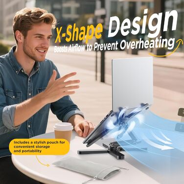 Підставка для ноутбука FoldWise X - алюмінієва, 360° обертання, складна, регульована висота та кут нахилу - стабільна та портативна підставка для ноутбука, MacBook та комп'ютера 11-18 дюймів, сіра