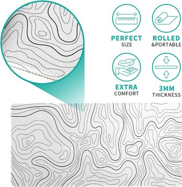 Мат для миші Japanische e Meereswelle, абстрактний дизайн, 80x20 см, хвиля, нековзна гумова основа, великий килимок для миші, для офісу та дому (біла топографічна лінія)