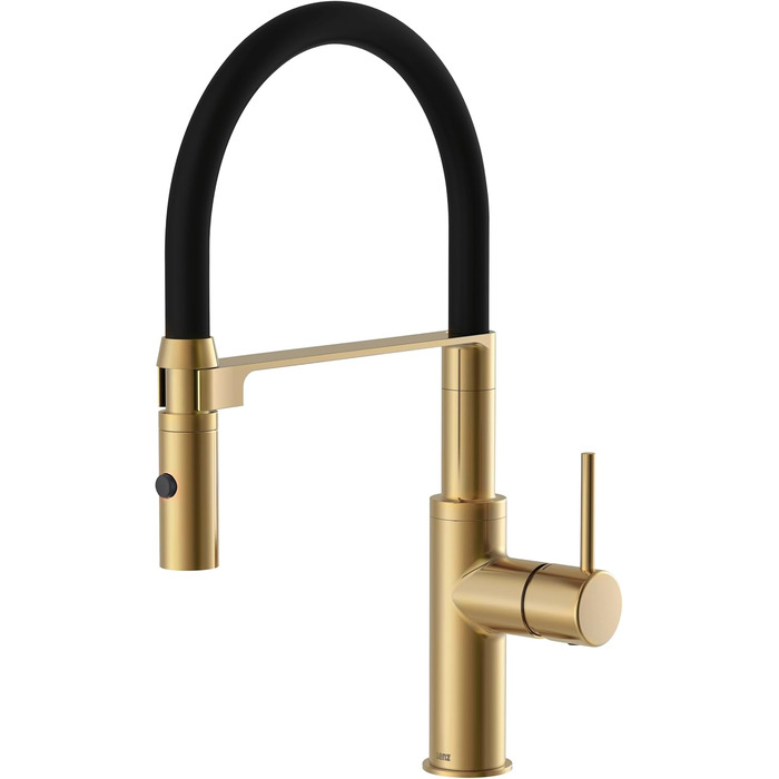 Кухонний змішувач Lenz NALU - матовий золотий, гнучкий вилив, 2 режими, економія води, антифрегат, монтаж зверху, артикул 46070422