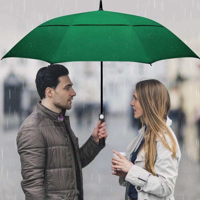 Вітростійкий парасолька великого розміру XL/XXL з автоматичним відкриванням та подвійним вентиляційним отвором - високоякісний тростиночний парасолька для жінок та чоловіків, ідеальний як гольф-парасолька (темно-зелений, 62 дюйми/157 см)