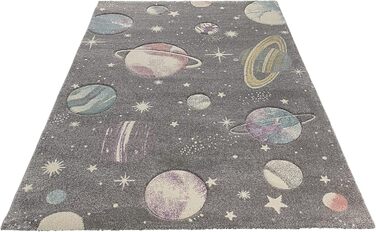 Paco Home Kids Rug, Play Rug for Children's Room with Planets and Stars, in Grey, Size: 120x170 cm 120 x 170 cm