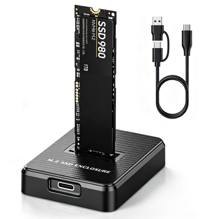 Зовнішній корпус-док-станція M.2 NVMe та SATA на USB-C, адаптер для SSD з підтримкою Dual-Protocol, швидкість 10 Гбіт/с, сумісність з M Key, B+M Key (2280, 2260, 2242, 2230)