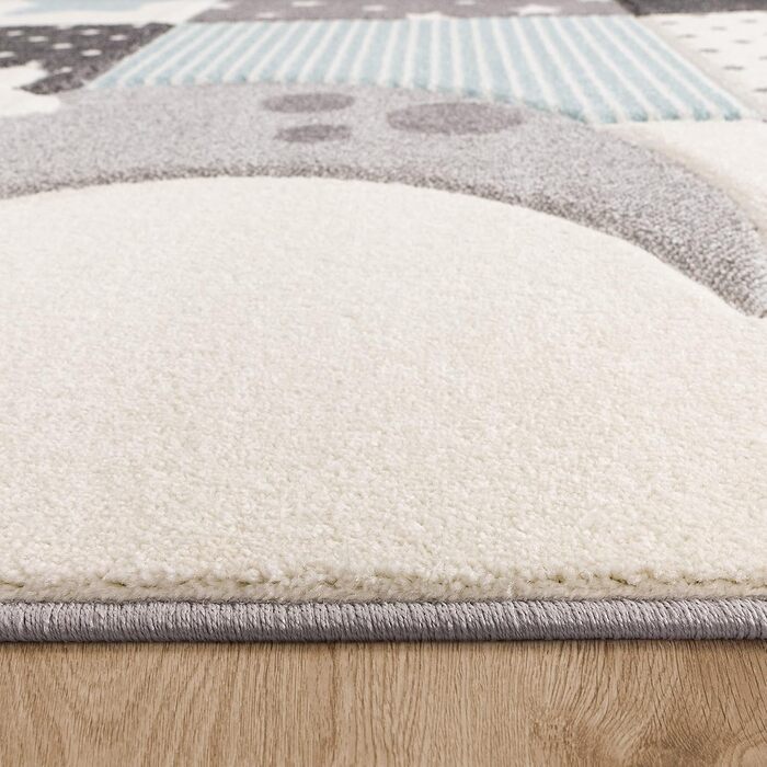 Paco Home Children's Rug, Carpet, Kids' Room, Boy, Girl, Pastel, Modern, Checkered, Dots, Moon, Stars, White, Gray, Blue, Size: Ø 120 cm Round