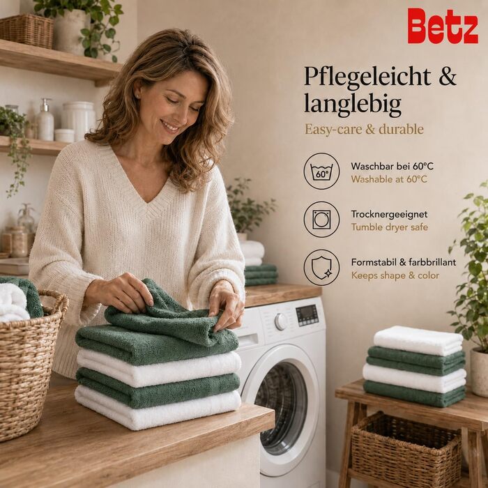 Набір рушників Betz Premium 12 предметів, 100% бавовна, Oeko-TEX, 470 г/м², колір білий/темно-зелений (2 банні, 4 рушники для рук, 2 гостьові, 2 для мила, 2 рукавички)