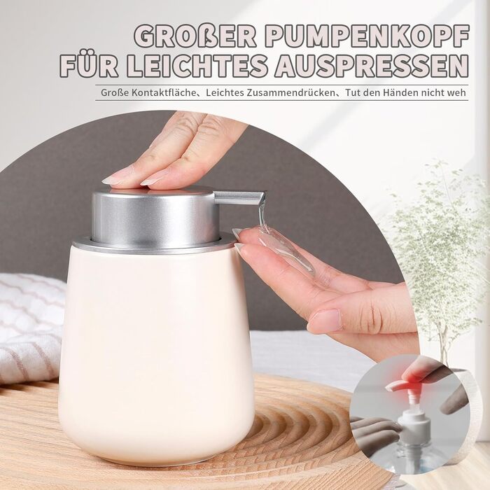 Дозатор для миючого засобу BosilunLife, 350 мл, наповнюваний, велика кнопка, стильний, неслизький, BPA-free для кухні та ванної кімнати