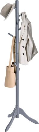 VASAGLE Coat Rack, Solid Wood Clothes Rack, Coat Stand with 8 Hooks, Tree Shape, 3 Adjustable Heights, for Coats, Jackets, Bags, for Entryway, Bedroom, Grey RCR01GY