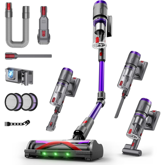 Бездротовий акумуляторний пилосос NOVAX T80 Flex: 600W, 58000Pa, 75 хвилин роботи, для килимів, твердих поверхонь та шерсті тварин, з міні-насадкою FurTornado™ та щіткою для видалення кліщів