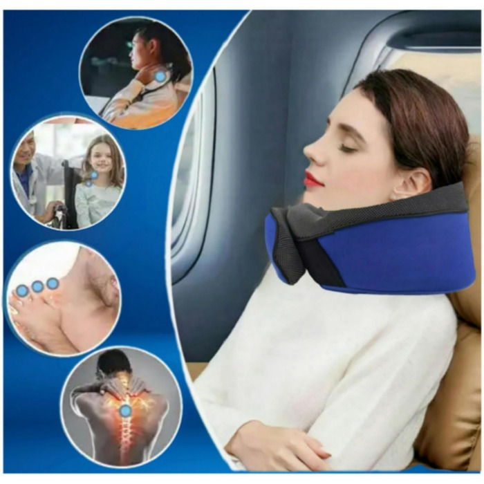 Подушка для шиї у літак, Memory Foam, доросла, регульована, компактна, ергономічна, сіра (блакитна)