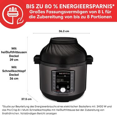 Instant Pot Pro Crisp 11-in-1 Electric Multi-Cooker – Pressure Cooker, Air Fryer, Slow Cooker, Steamer, Grill, Dehydrator, and Sous Vide Machine – Black Stainless Steel, 1500 W, 7.6 L, Black 7.6 Liter Pro Crisp + Air Fryer