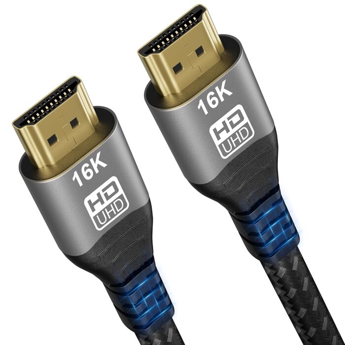 Кабель HDMI 2.2: Швидкий 2м, 96Gbps, 16K@60Hz, 12K/10K @120Hz, 8K@240Hz, 4K@480Hz, eARC, HDR10+, Dolby Atmos/Vision, HDCP 2.3, для PS5, Xbox, Soundbar, Fire TV, Laptop, HDTV