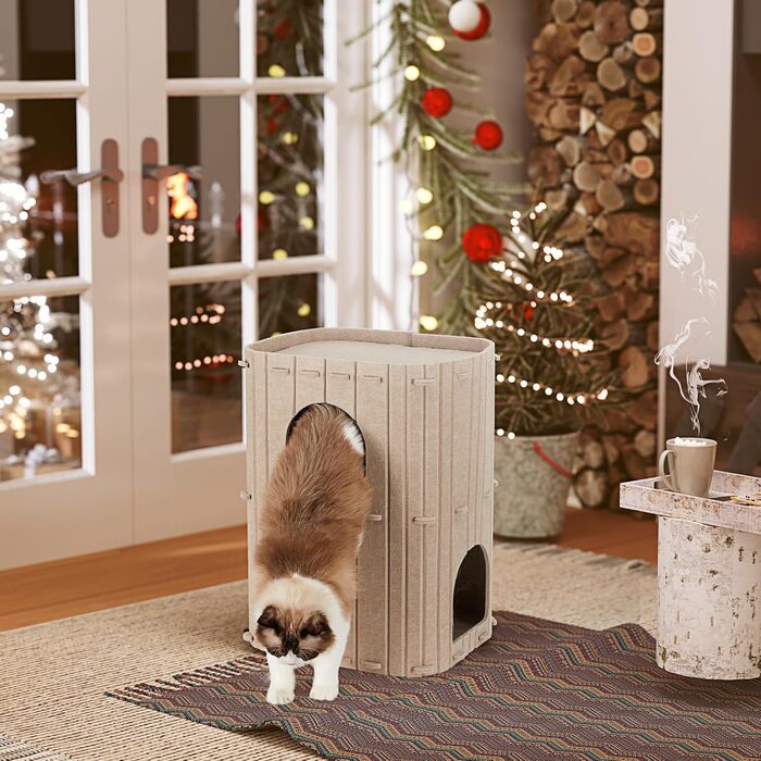 Cat Cave, Stable Cat Cave Made of High-Quality Felt, 3-Layer Indoor Cat House, Cat Cave for Sleeping, Playing and Hiding, Felt Cave Beige, 45 x 37 x 60cm, Large