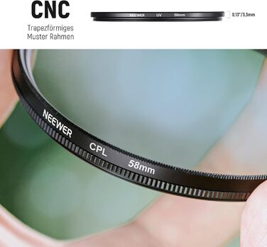 Набір фільтрів NEEWER 58mm ND2 ND4 ND8 UV FLD CPL для об'єктиву: комплект з фільтром, кришкою та блендою