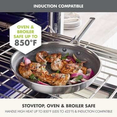 Набір сковорідок GreenPan Hybrid, 24.1 см та 27.9 см, з антипригарним покриттям, нержавіюча сталь, 3-шаровий, Thermobond PFAS-free, сумісний з індукцією та іншими плитами, термостійкий до 260°C, набір 13 предметів, срібний