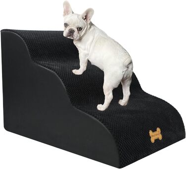 Non-slip Dog Stairs for Small Dogs 2-Step, Pet Stairs for Bed and Sofa made of High-Density Sponge, Dog Stairs Dog Ramp with Removable, Washable Cover and Non-Slip Bottom, 55x40x30cm (3 Steps Black Dog Stairs)