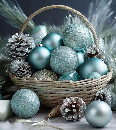 36 блакитних новорічних кулі для прикраси ялинки, 6 см, новорічний декор