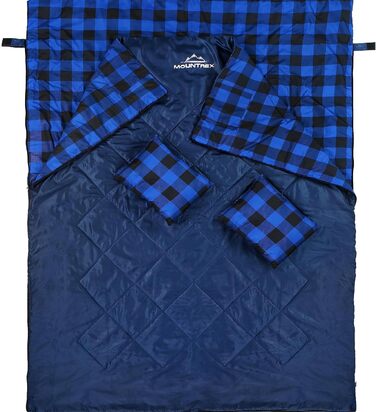 Mountrex Double Sleeping Bag - Summer Sleeping Bag for 2 People (210 x 150cm), Quilt Sleeping Bag - XXL Summer Sleeping Bag with 2 Pillows for Adults - Camping, Outdoor & Indoor (Blue)