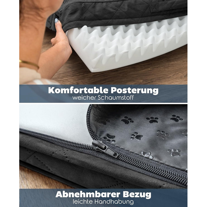 Ортопедичне ліжко для собак Lionto, 76x51x8 см, міцне, з м'яким плюшем, знімний та пральний чохол, водовідштовхувальне, підходить для собак та котів, чорний