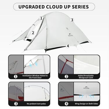 Намет Naturehike Cloud Up Pro 2 особи, легкий туристичний намет для кемпінгу, водонепроникний, сірий