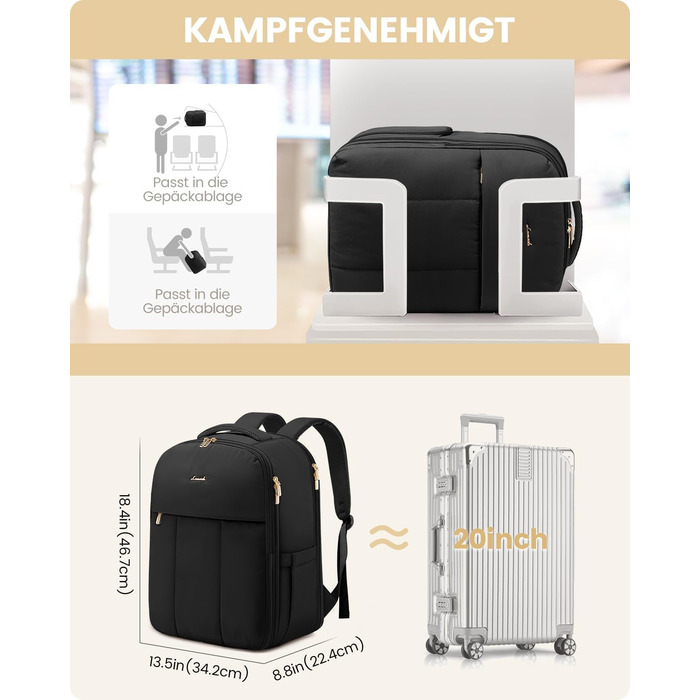 Чорний жіночий рюкзак OVEVOOK для подорожей, 40 л, для ноутбука 17