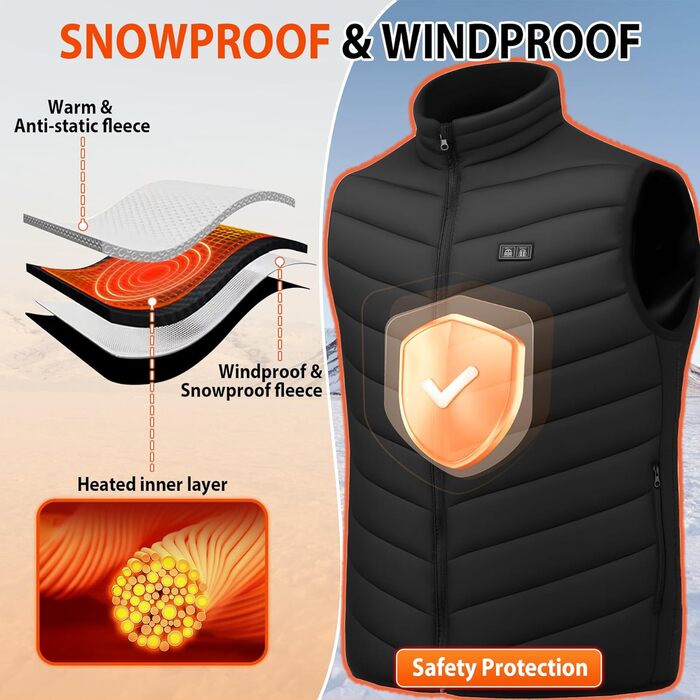Електрична гріюча жилетка з акумулятором 27000mAh 7.4V, 17 зон нагріву, для чоловіків та жінок, чорна