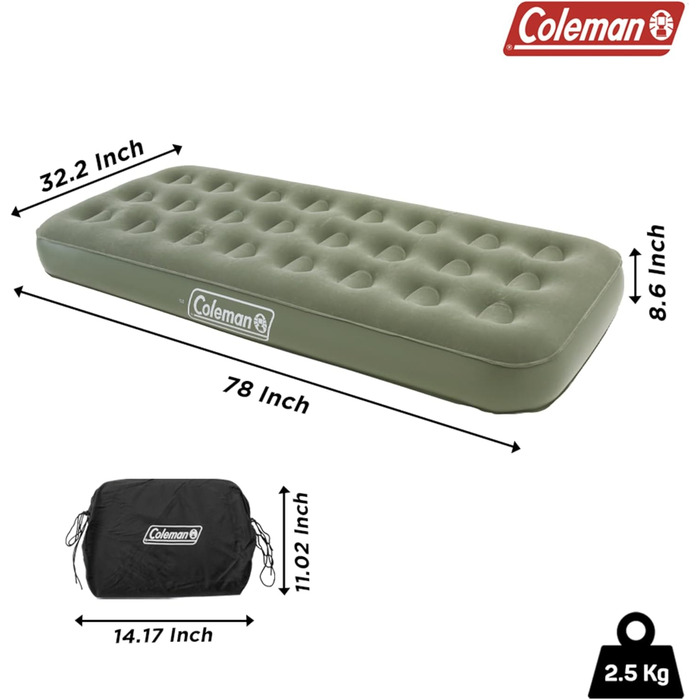 Надувне ліжко Coleman Comfort Bed Single для відпочинку на природі та вдома, 188 x 85 x 22 см, до 148 кг
