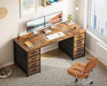 Комп'ютерний стіл Coleshome з 8 тканинними ящиками, 140x48 см, коричневий | Стіл для дому, офісу, навчання