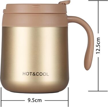 Термокружка з нержавіючої сталі 500 мл з кришкою та ручкою, подвійні стінки, вакуумна ізоляція, для подорожей та кемпінгу