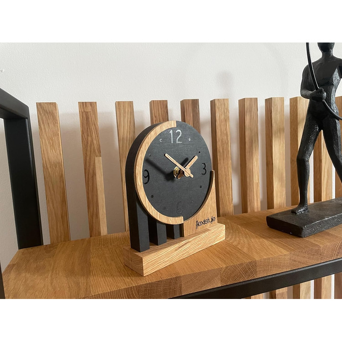 FLEXISTYLE Modern Stand Clock Small Wood Oak Living Room Bathroom (Style 3), Black/Oak, Black
