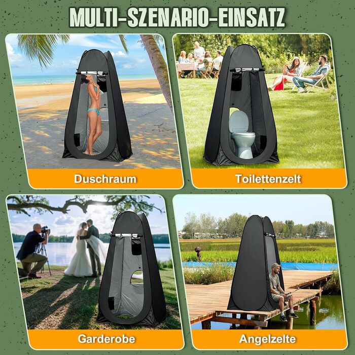 Charmofun Pop Up Shower Tent - Portable Camping Toilet & Changing Tent with UV Protection - Black