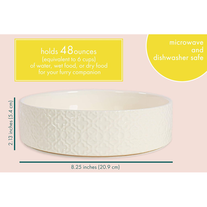 Великий миска для собак Kendra Scott з кераміки, 1,4 л (6 чашок), для корму та води, мікрохвильова та сумісна з посудомийною машиною, з декоративним тисненням
